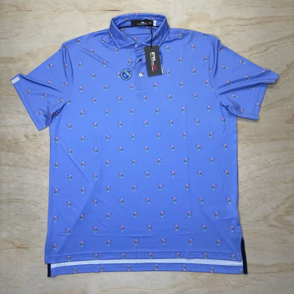 NEW RLX Ralph Lauren Printed Lightweight Airflow Jersey Flamingo Golf Polo XL